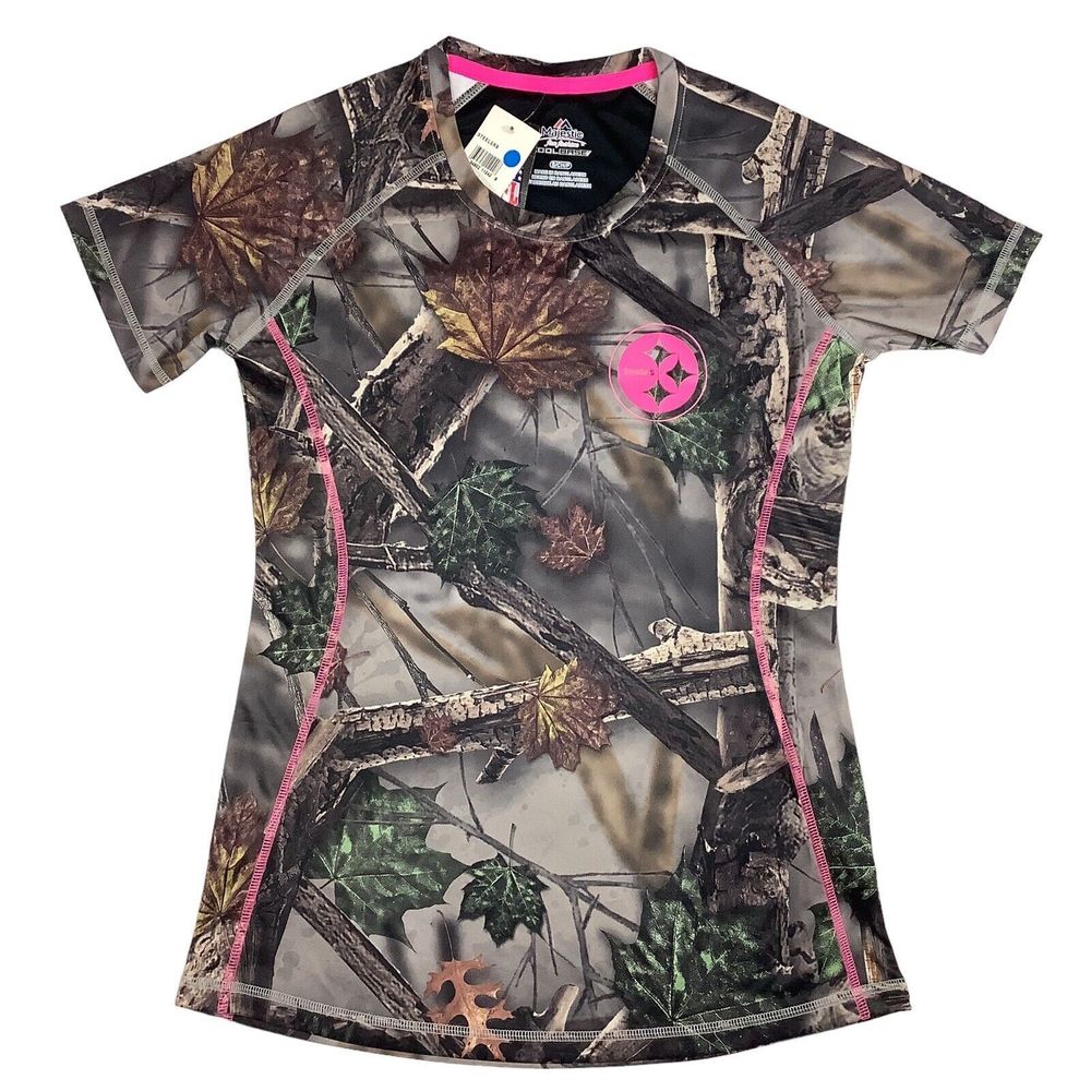 Pittsburgh Steelers Camo Hunting T-Shirt Women's S Pullover Short Sleeve Stretch